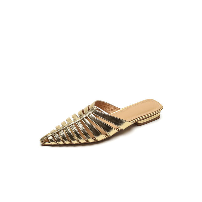 Sandalias de verano elegantes con punta de piel de oveja - Sandalias huecas de tacón bajo informales para mujer