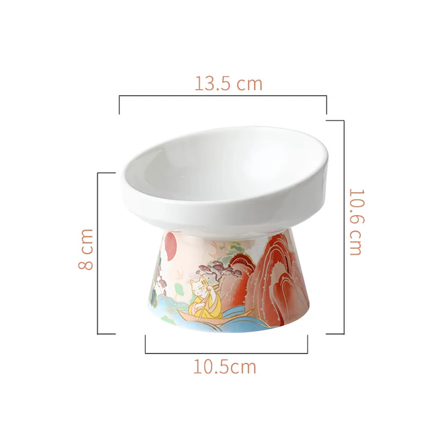 Cuenco de cerámica para gatos de estilo chino: comedero elevado para comida y agua para mascotas