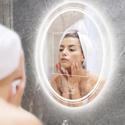 Modern Oval LED Bathroom Mirror with Dimmable Light and Demist Feature - Wnkrs