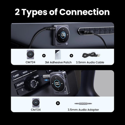 Adaptador receptor auxiliar Bluetooth 5.4 con batería de 20 horas y pantalla de visualización