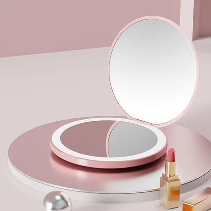 Espejo de maquillaje plegable con luz LED