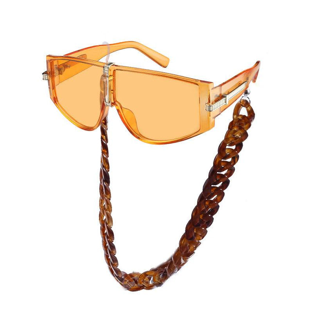 Oversized Steampunk Shield Sunglasses with Chain