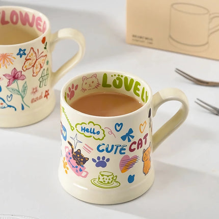 Taza de cerámica con estampado de flores francesas de 370 ml