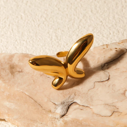 18K Gold-Plated Stainless Steel Butterfly Ring - Elegant Chunky Earrings for Special Occasions