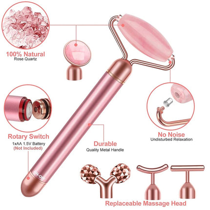 5-in-1 Gold Beauty Wand Face Massager with Rose Quartz Rollers
