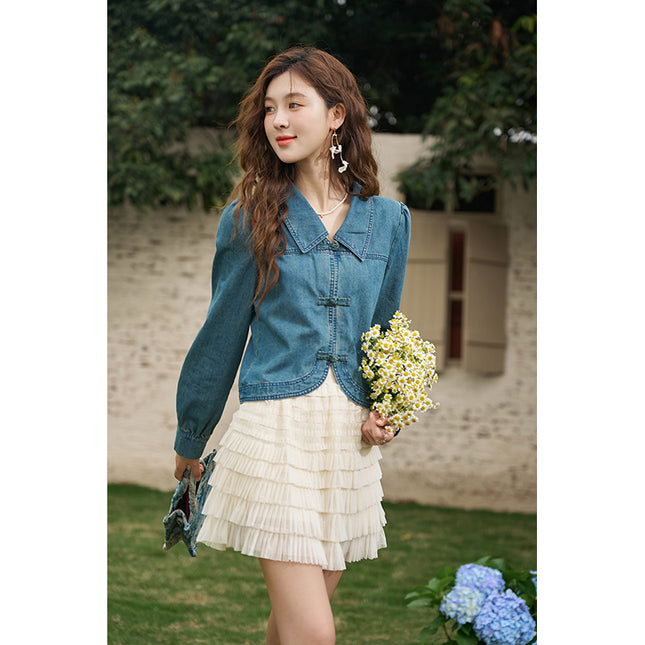 Camisa vaquera informal con cuello vuelto