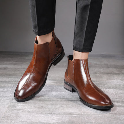 Bottines Chelsea en cuir à bout pointu pour hommes de style britannique