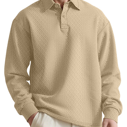 Texture Jacquard Solid Color Men's Long-sleeved Polo Shirt Lapel Loose Sweater