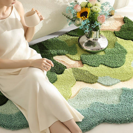 Tapis floqué moderne et irrégulier à motif de forêt de montagne