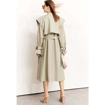 Trench-coat long minimaliste pour femme - Automne Col rabattu Patchwork Simple boutonnage