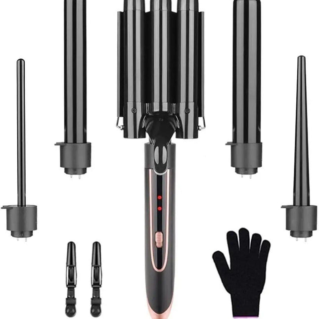 5-in-1 Multi-Function Curling Wand with 3-Barrel Crimper & Fast Heating - Wnkrs