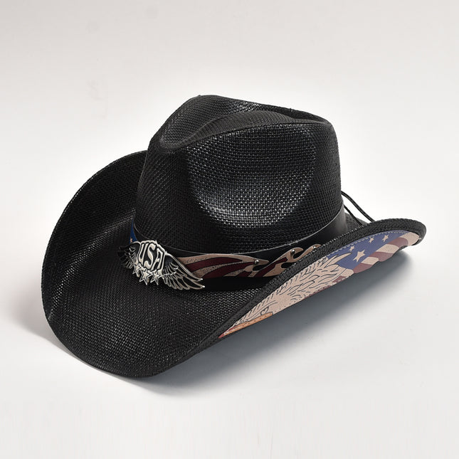 Elegante sombrero vaquero occidental de paja para hombres y mujeres