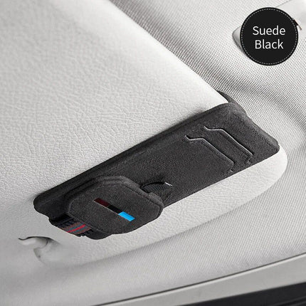 Multi-Function Suede Leather Car Sunglasses Holder with Magnetic Clip - Wnkrs