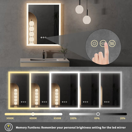 Miroir de salle de bain antibuée avec éclairage LED et fonction Smart Touch