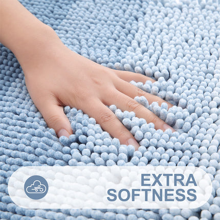 Tapis de salle de bain à rayures en chenille de luxe - Tapis de bain à poils longs extra épais, absorbant, antidérapant et moelleux