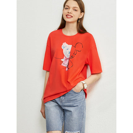 Camisetas minimalistas de manga corta con estampado elástico y largo hasta la rodilla para mujer