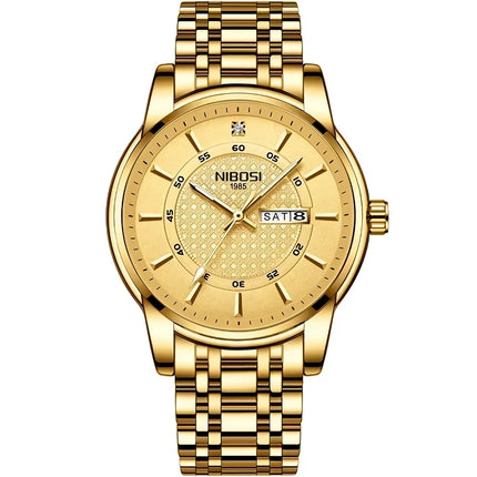 Reloj deportivo de lujo dorado resistente al agua para hombre: reloj de pulsera de cuarzo de negocios