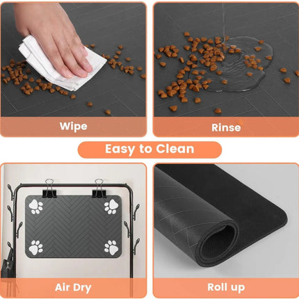 Tapis d'alimentation absorbant pour animaux de compagnie avec support en caoutchouc imperméable