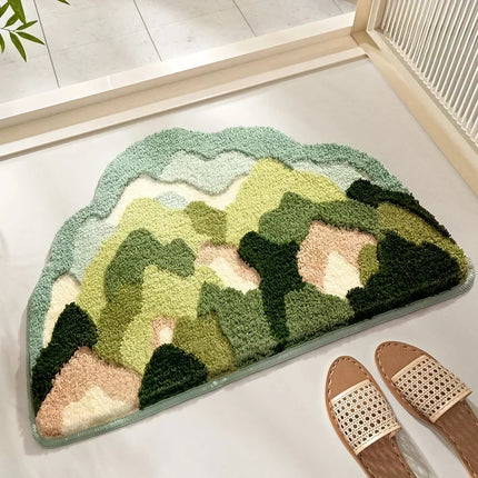 Tapis floqué moderne et irrégulier à motif de forêt de montagne