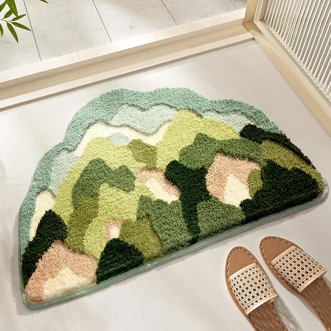 Tapis floqué moderne et irrégulier à motif de forêt de montagne