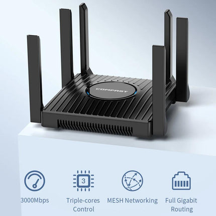 WiFi 6 AX3000 Mesh Router 3000Mbps Dual Band Gigabit Wireless Router with 6 Antennas