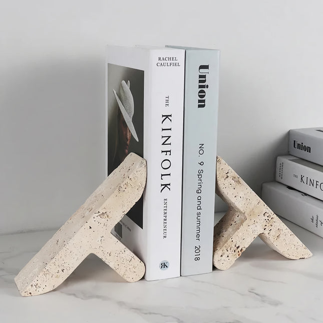 Serre-livres élégants en travertin pour étagères