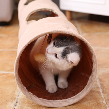 Tunnel pliable en daim pour chat avec balle interactive