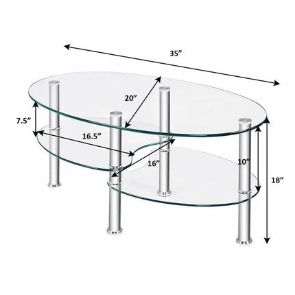 Elegant Oval Tempered Glass Coffee Table with 3 Tiers and Steel Frame - Wnkrs