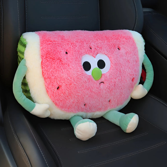 Bonita almohada para reposacabezas y soporte lumbar con diseño de sandía para mayor comodidad en el automóvil