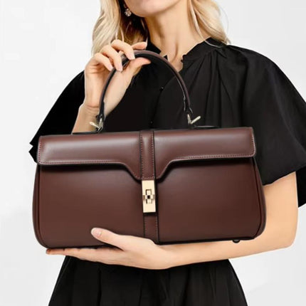 Sac à bandoulière rectangulaire en cuir véritable pour femme – Sac à main en cuir de vachette de grande capacité