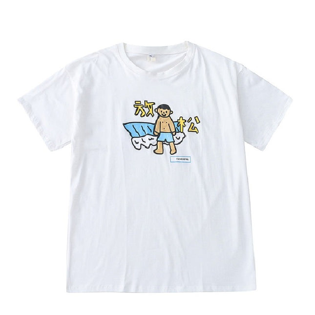 T-shirt ample à imprimé dessin animé pour la détente estivale