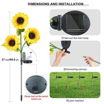 Lot de 2 lampes solaires de jardin en forme de tournesol – Lampes décoratives extérieures pour patio et jardin