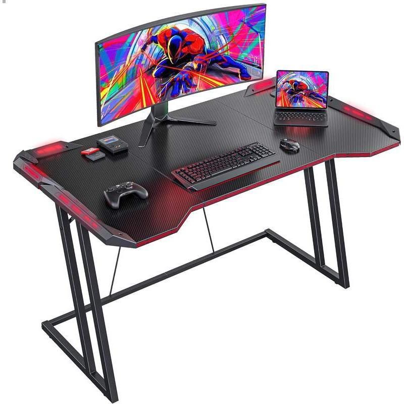 Z-Shaped 55" Gaming Desk with Carbon Fiber Surface and LED Lighting