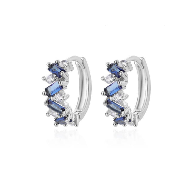 Elegantes pendientes de aro con circonitas azules para mujer