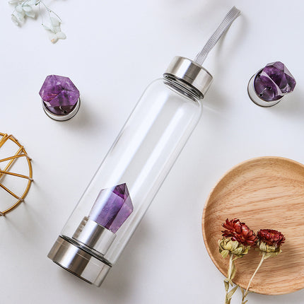 Natural Crystal Column Energy Glass Water Bottle - Wnkrs