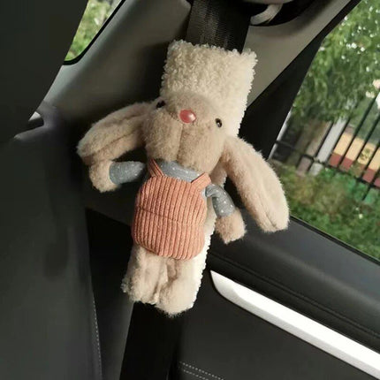 Plush Rabbit Car Seat Belt Decor with Shoulder Protector & Headrest Drawer - Wnkrs