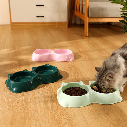 Cuenco doble para mascotas: plato de agua y comida antideslizante dos en uno para gatos