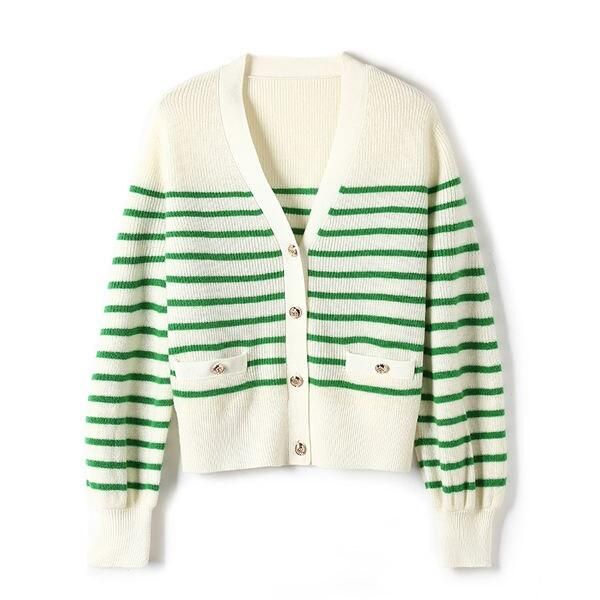 Cardigan rayé 100 % laine pour femme