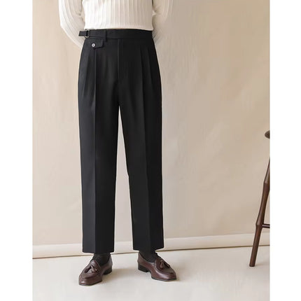 Pantalones de traje de color liso con cintura alta para hombre de otoño