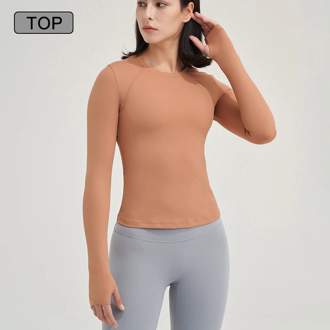Women's Long Sleeve Yoga & Fitness Top – Breathable, Elastic Nylon Sportswear
