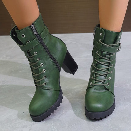 High Heel Side Zipper Buckle Low Tube Women's Round Toe Boots