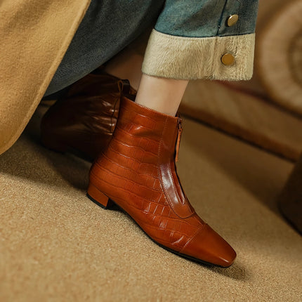 Botas cálidas elegantes de piel auténtica con cremallera frontal