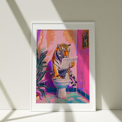 Impression sur toile représentant un tigre dans une salle de bain