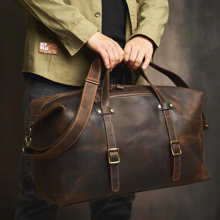 Sac de voyage vintage en cuir véritable pour homme