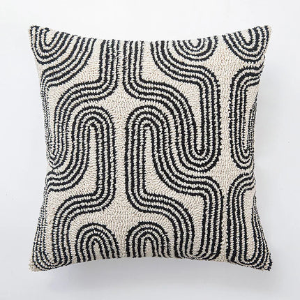 Housse de coussin brodée géométrique noire et blanche - Housse de coussin moderne faite à la main 18x18 pouces