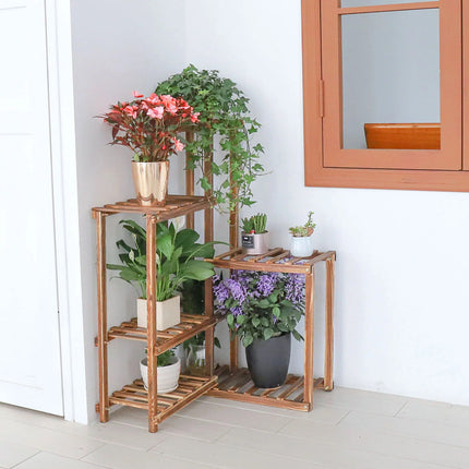 6-Tier Wooden Plant Stand for Indoor & Outdoor Display - Wnkrs