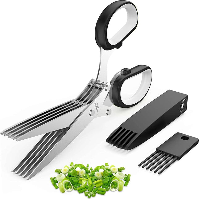 Herb Scissors With Multi Blades Stainless Steel Fast Cutting Shear Kitchen Tool - Wnkrs