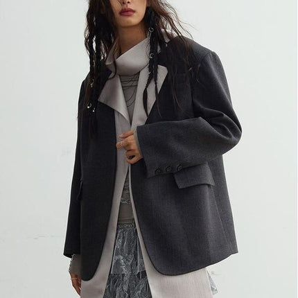 Women's Blazer with Contrast Color Scarf Collar
