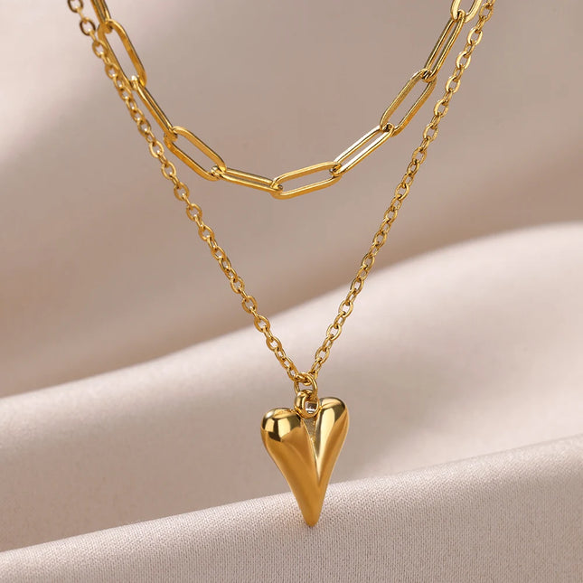 Collar romántico de cadena con forma de corazón de doble capa