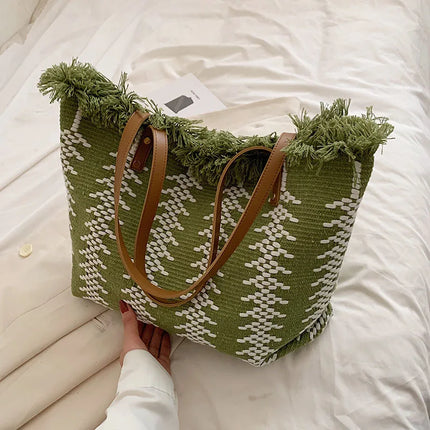 Sac fourre-tout à franges en toile de grande capacité